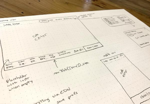 Picture of a hand-drawn wireframe of my new tool