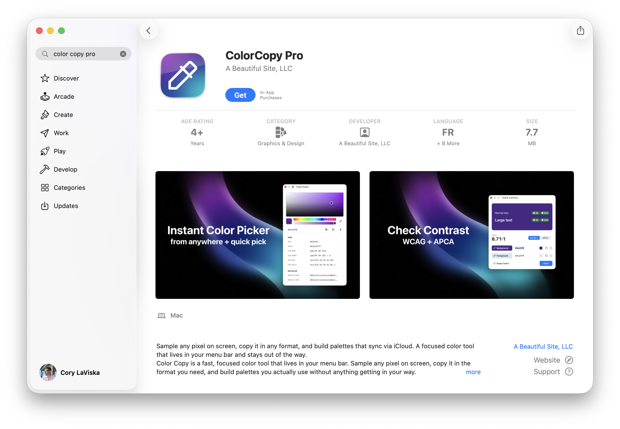 ColorCopy Pro's listing on the Mac App Store
