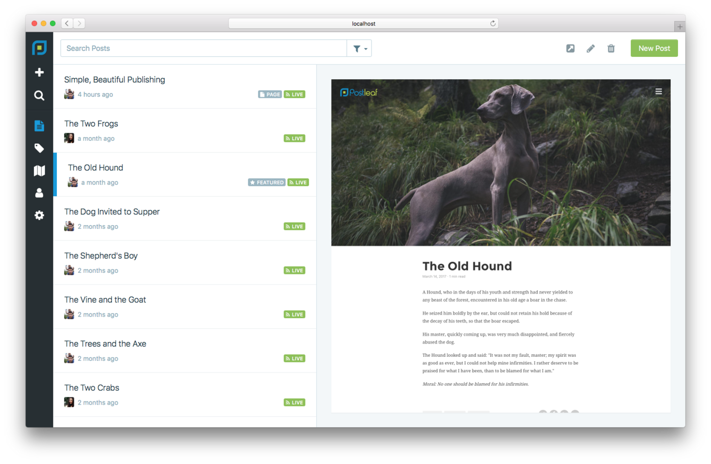 Screenshot of the new Postleaf dashboard