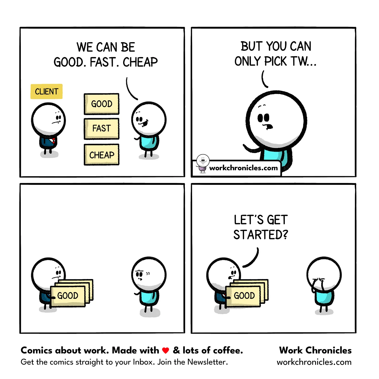 Work Chronicles comic: Fast, Good, Cheap