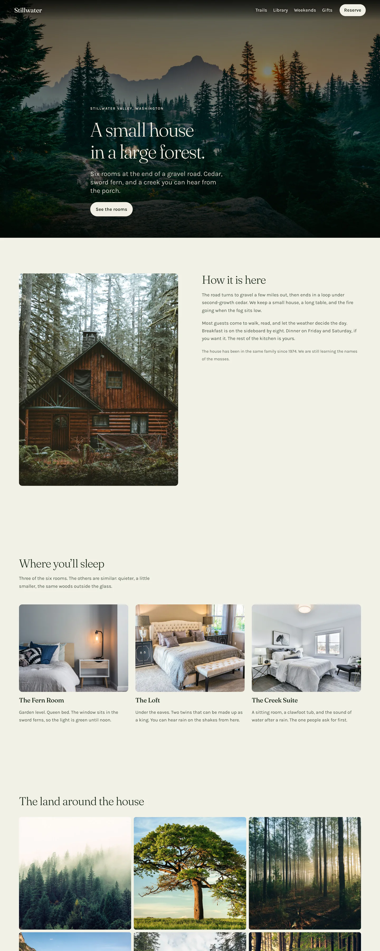 Stillwater's homepage, with its headline over a dusky forest and mountain ridge