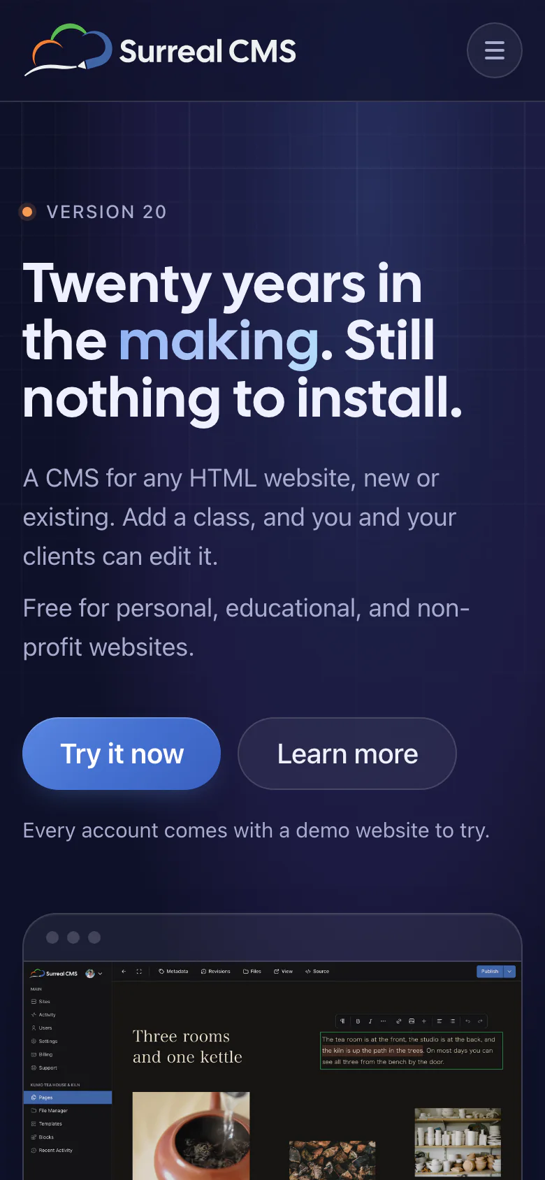 The same page on a phone