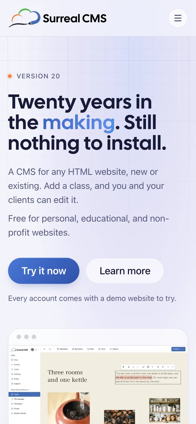 The same page on a phone
